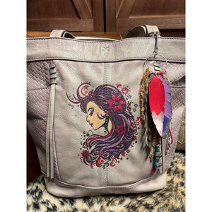 Frye Women's Purple Leather Tote Bag hand painted